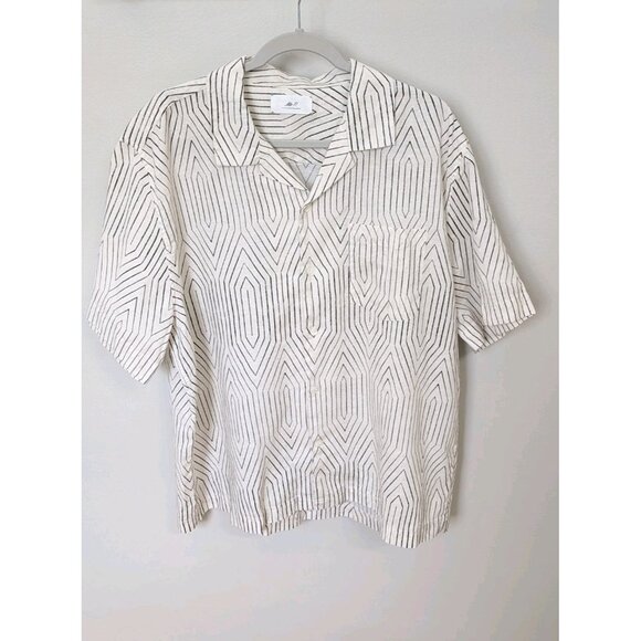 Mr. P Mr. Porter Linen Blend Camp Collar Button Down Shirt Sz XXL Geometric - Picture 2 of 12